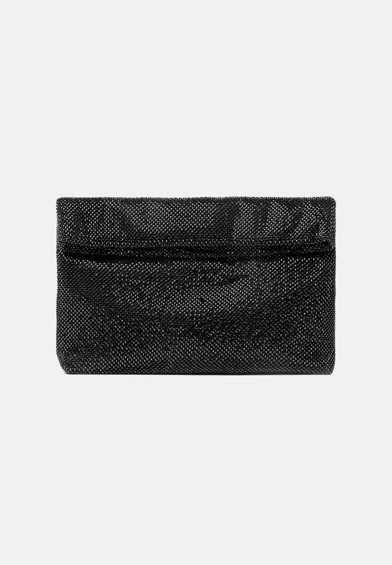 Pochette nera da donna con micro strass