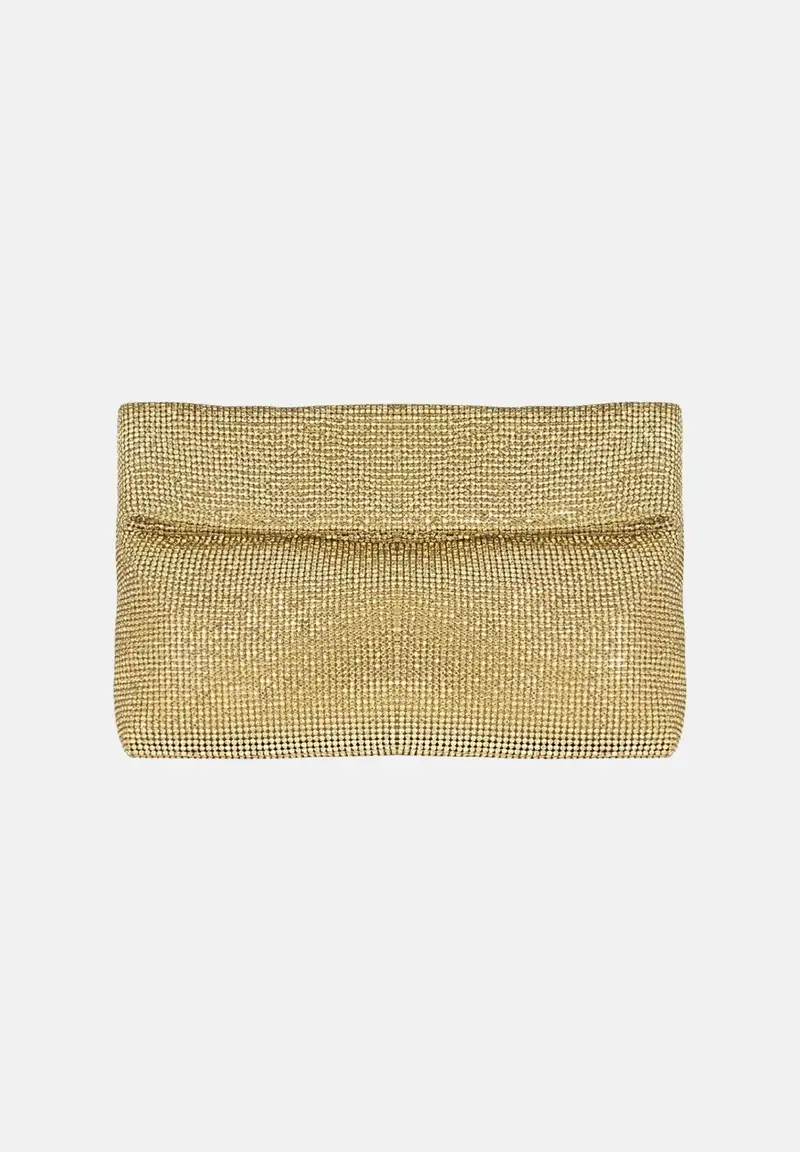Pochette oro da donna con micro strass