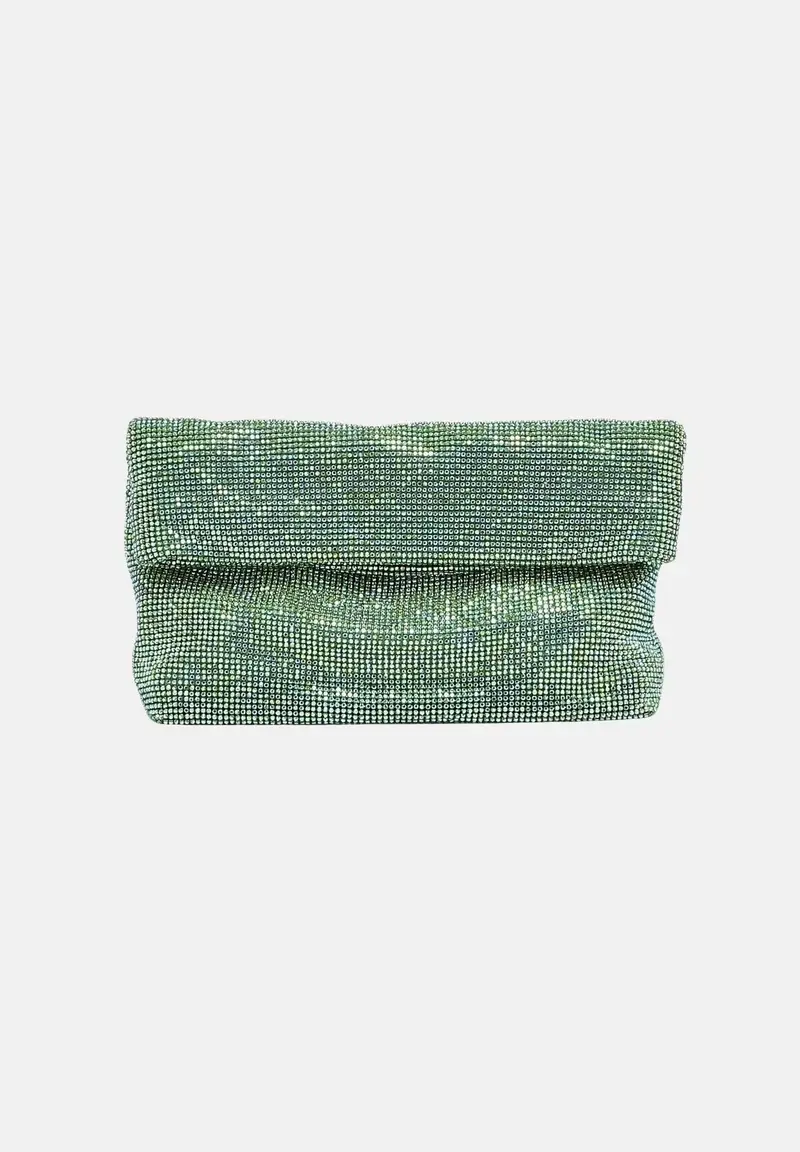 Pochette verde da donna interamente rivestita da micro strass