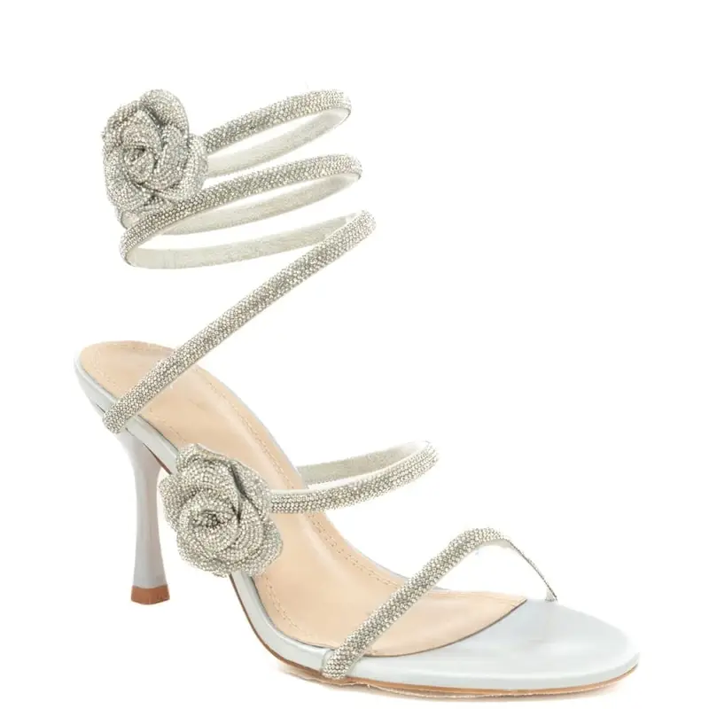 sandali alti da donna coral con fascette tubolari con micro strass a intreccio argento miniatura 2