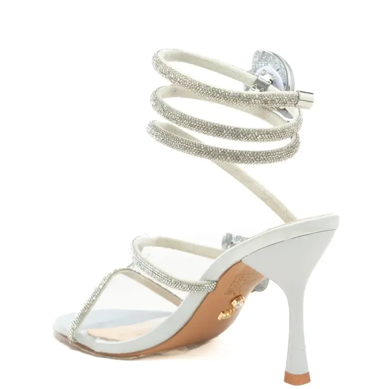 sandali alti da donna coral con fascette tubolari con micro strass a intreccio argento miniatura 3