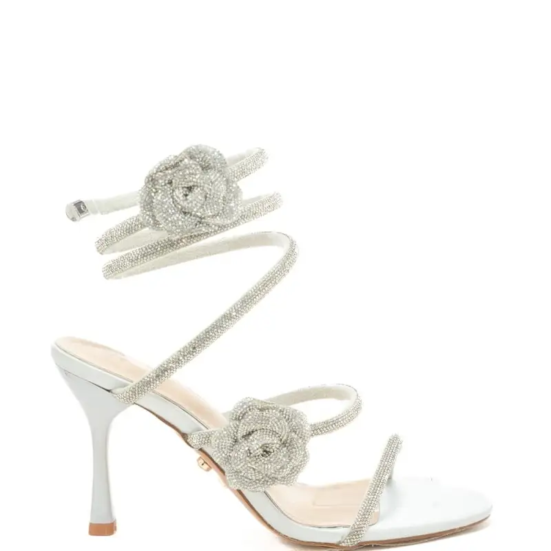 sandali alti da donna coral con fascette tubolari con micro strass a intreccio argento