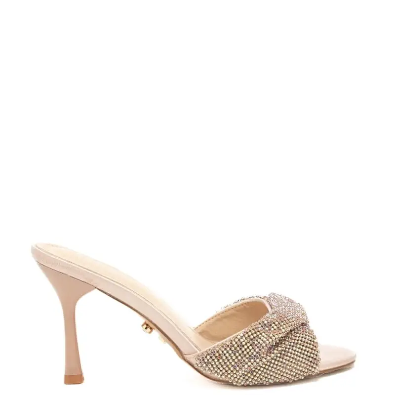 scarpe alte da donna canberra con fascia frontale con strass champagne