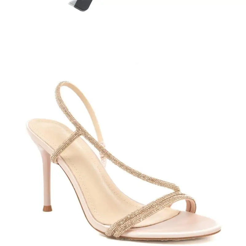 scarpe alte da donna flamenco con fascette tubolari a incrocio con micro strass cipria miniatura 2