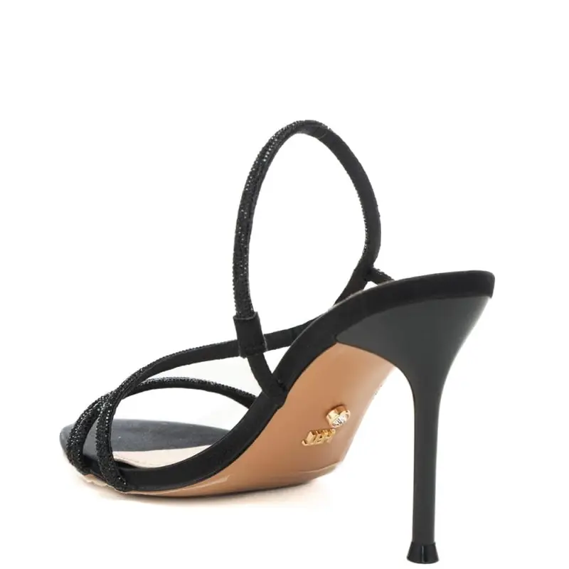 scarpe alte da donna flamenco con fascette tubolari a incrocio con micro strass nere miniatura 2