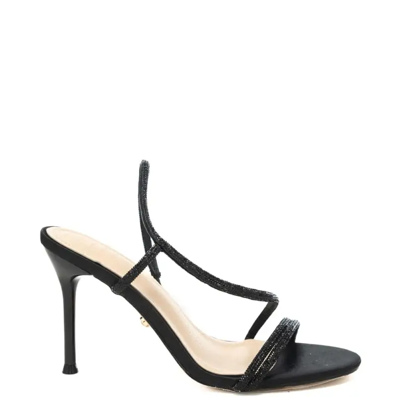 scarpe alte da donna flamenco con fascette tubolari a incrocio con micro strass nere