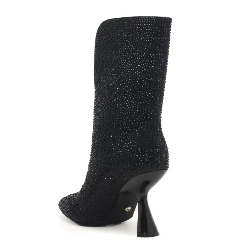 Twenty Fourhaitch tronchetti in raso con strass all over e tacco scultoreo neri miniatura 2
