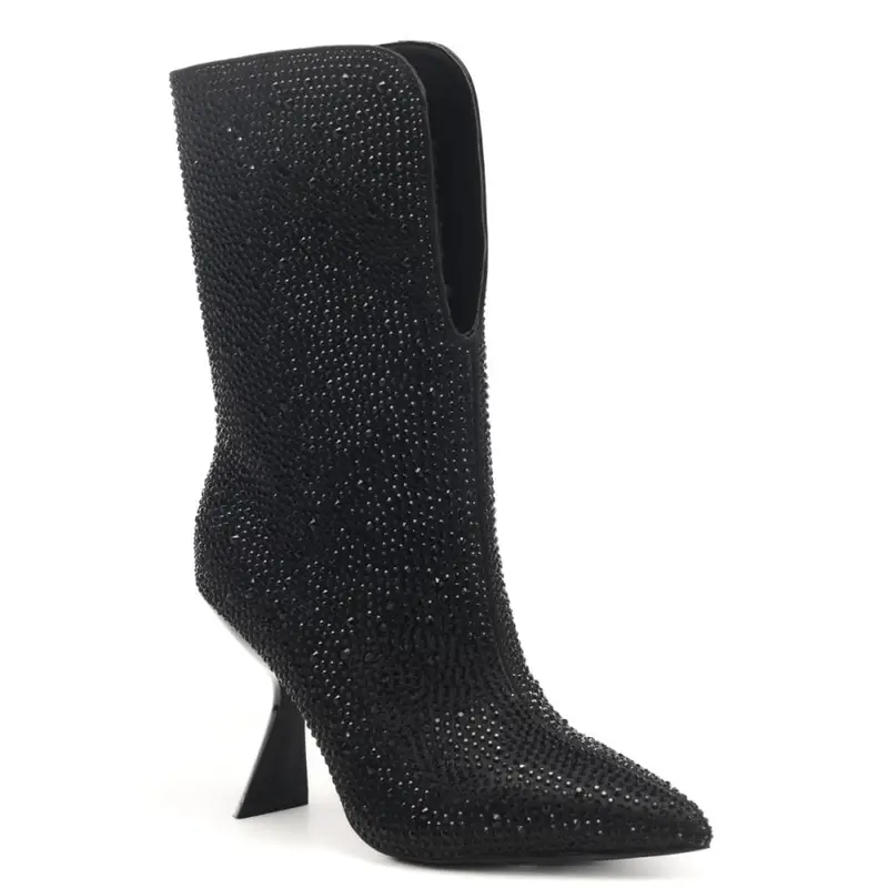 Twenty Fourhaitch tronchetti in raso con strass all over e tacco scultoreo neri miniatura 3
