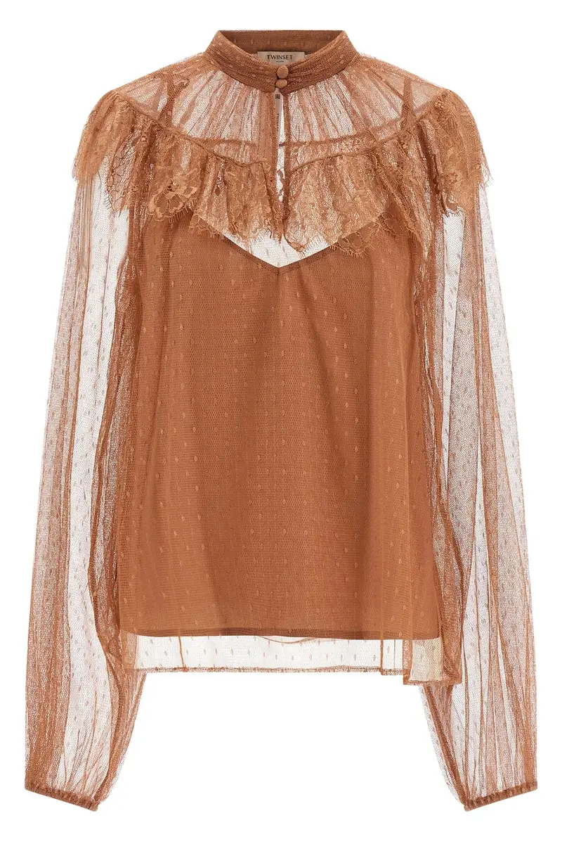 Blusa Tulle Plumetis Marrone