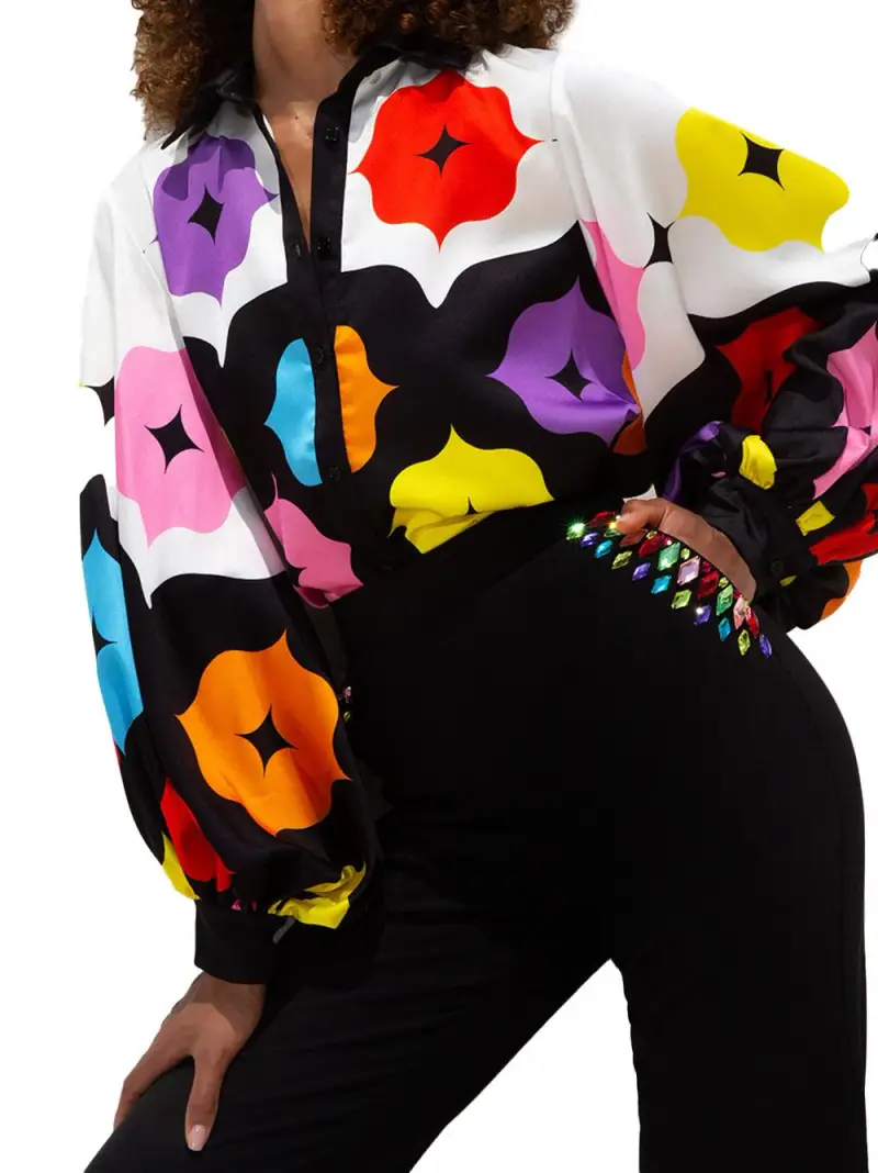 Blusa con fantasia multicolor