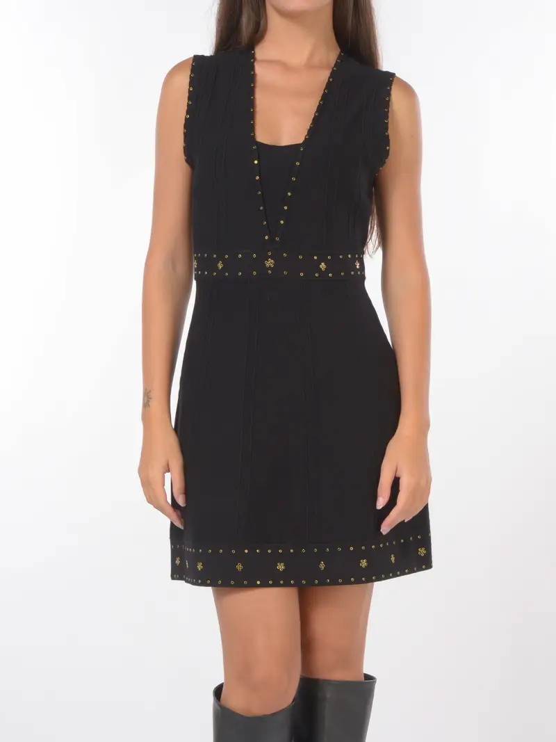 abito corto da donna Twinset in maglia con borchie strass NERO