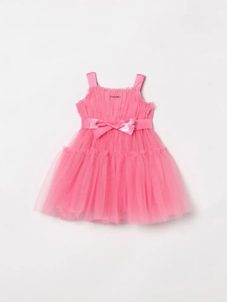 abito infant/kids in toulle fucsia con cintura in raso