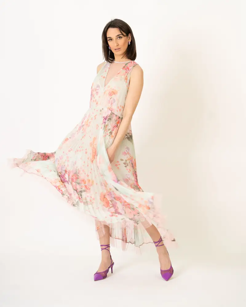 Abito Longuette Fiori e Stelle Verde