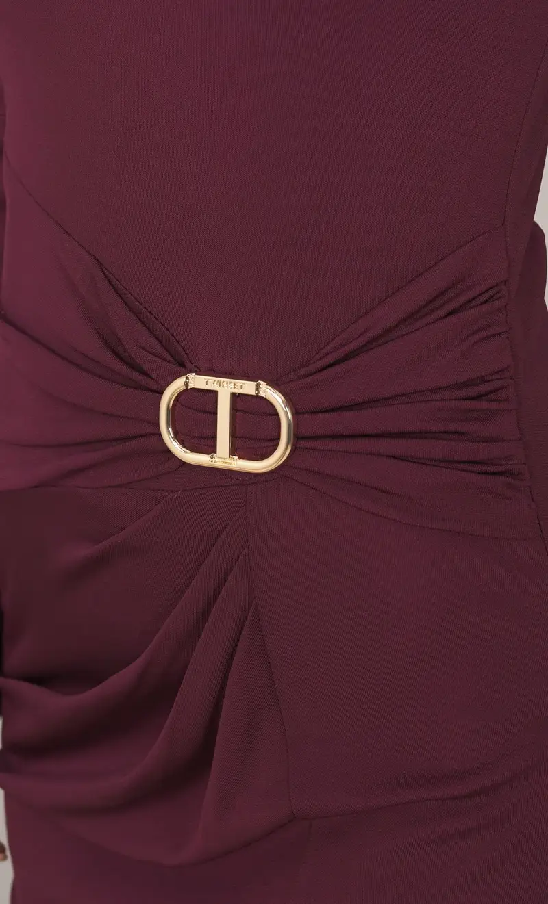 Abito longuette twinset con drappeggio, colore bordeaux miniatura 2