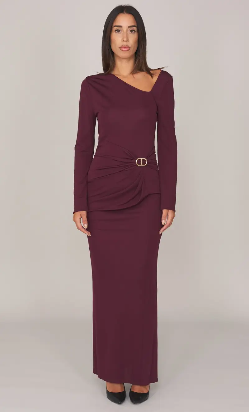 Abito longuette twinset con drappeggio, colore bordeaux