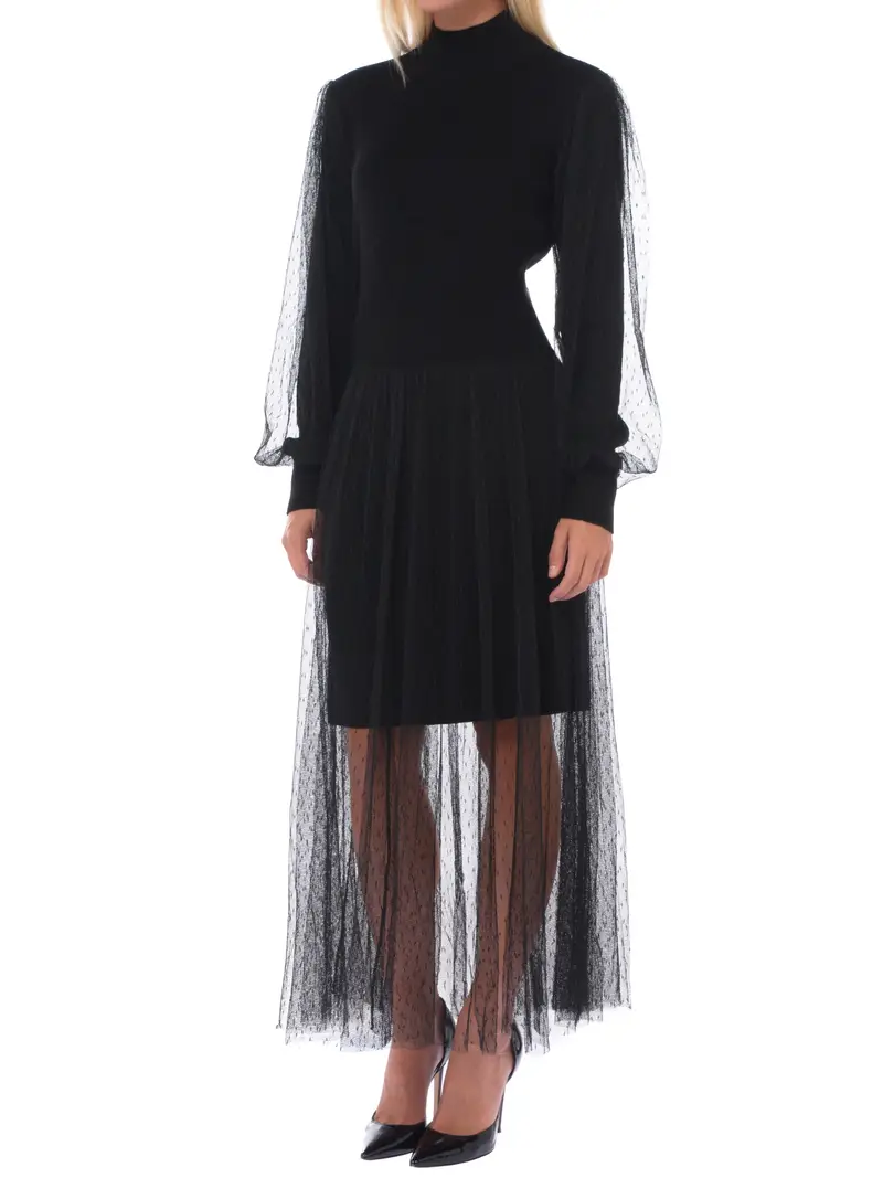 abito lungo da donna Twinset in maglia con tulle NERO
