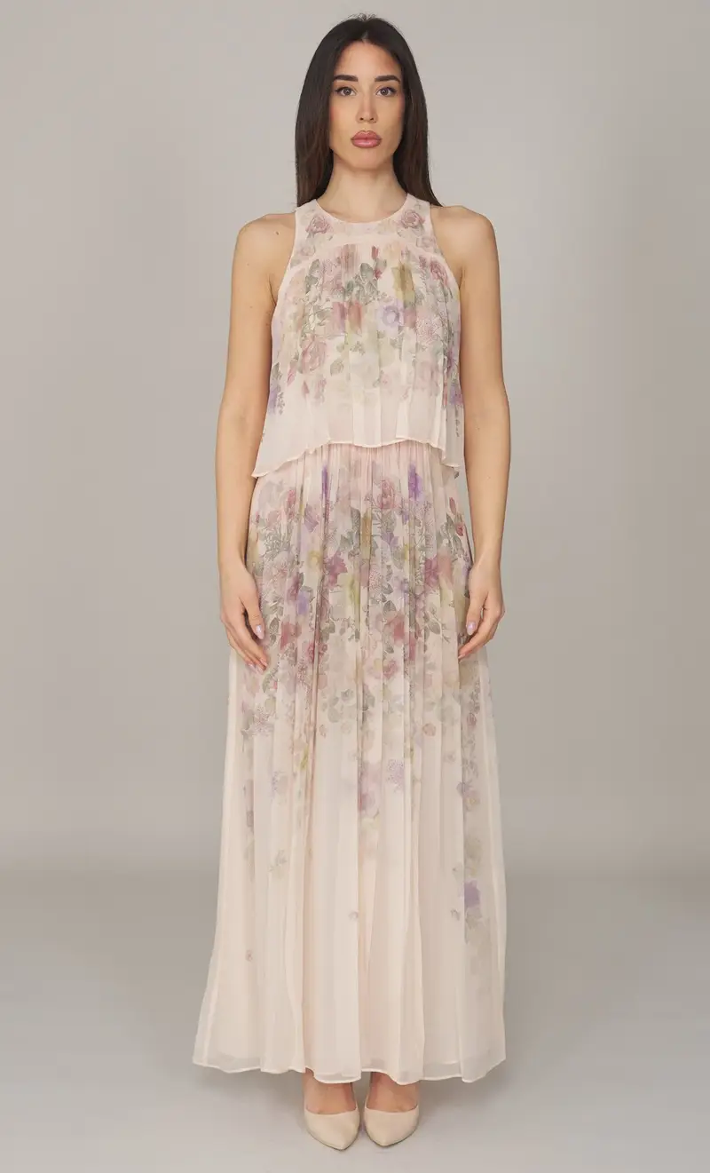 Abito lungo twinset a fiori, colore rosa