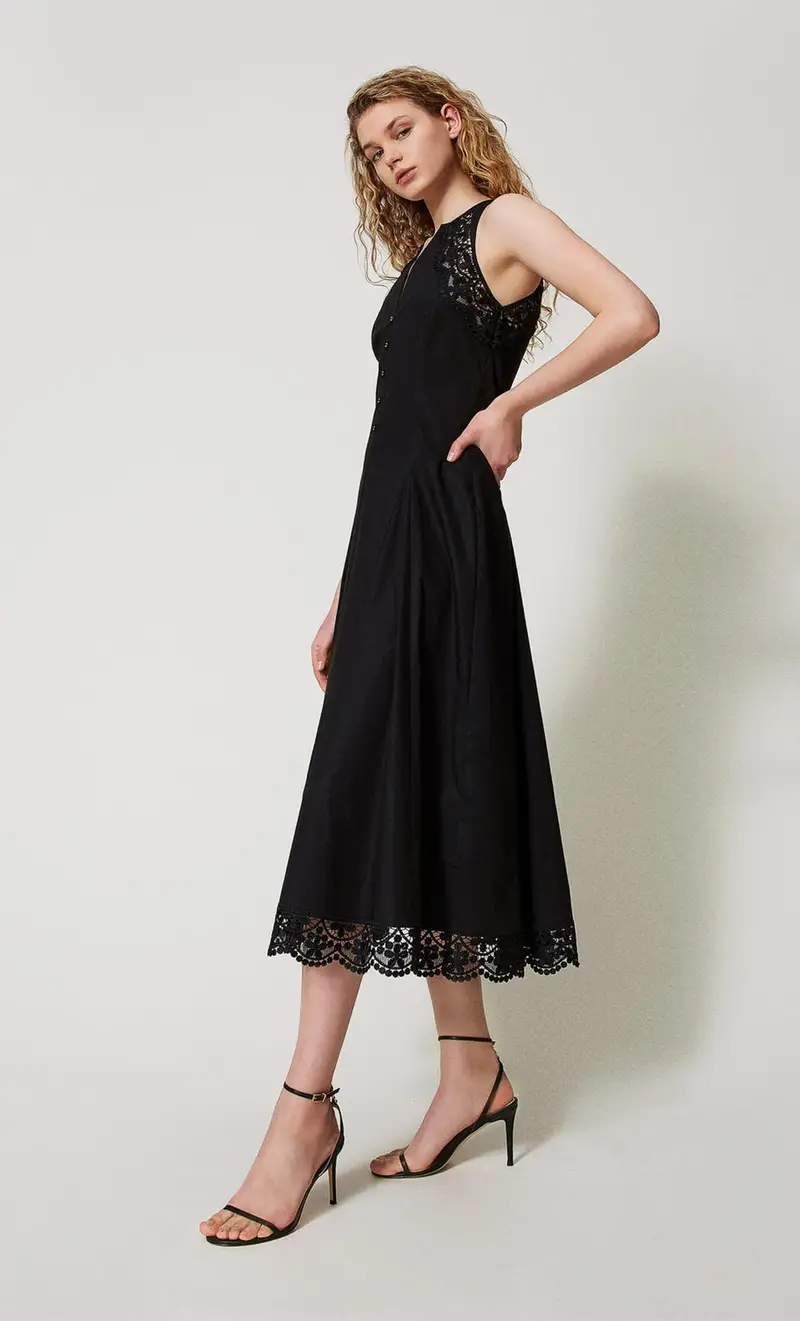 Abito lungo twinset con pizzo, colore nero