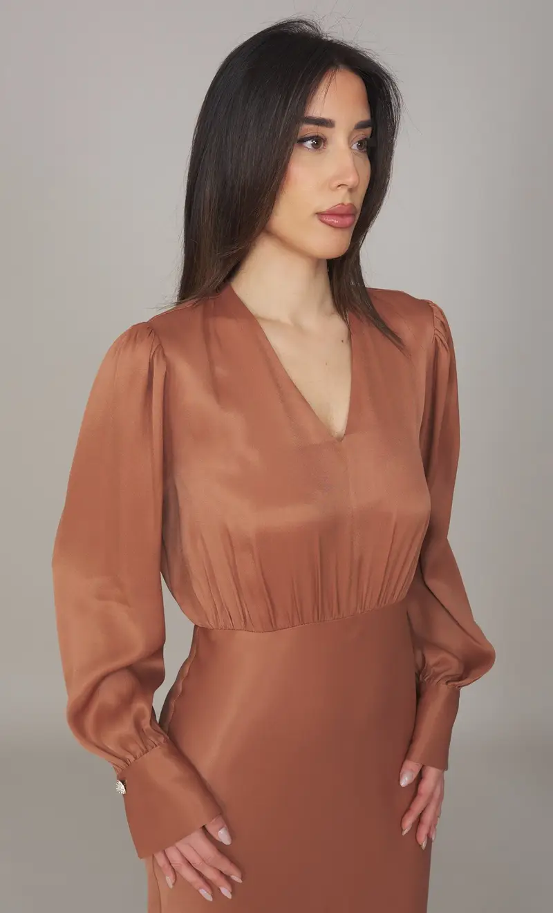 Abito lungo twinset con polso gemello, colore bruciato miniatura 2