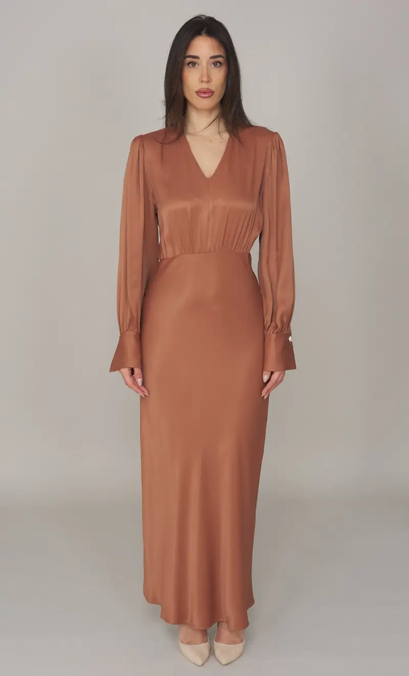 Abito lungo twinset con polso gemello, colore bruciato