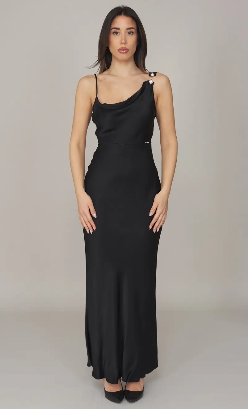 Abito lungo twinset con spallina gioiello, colore nero