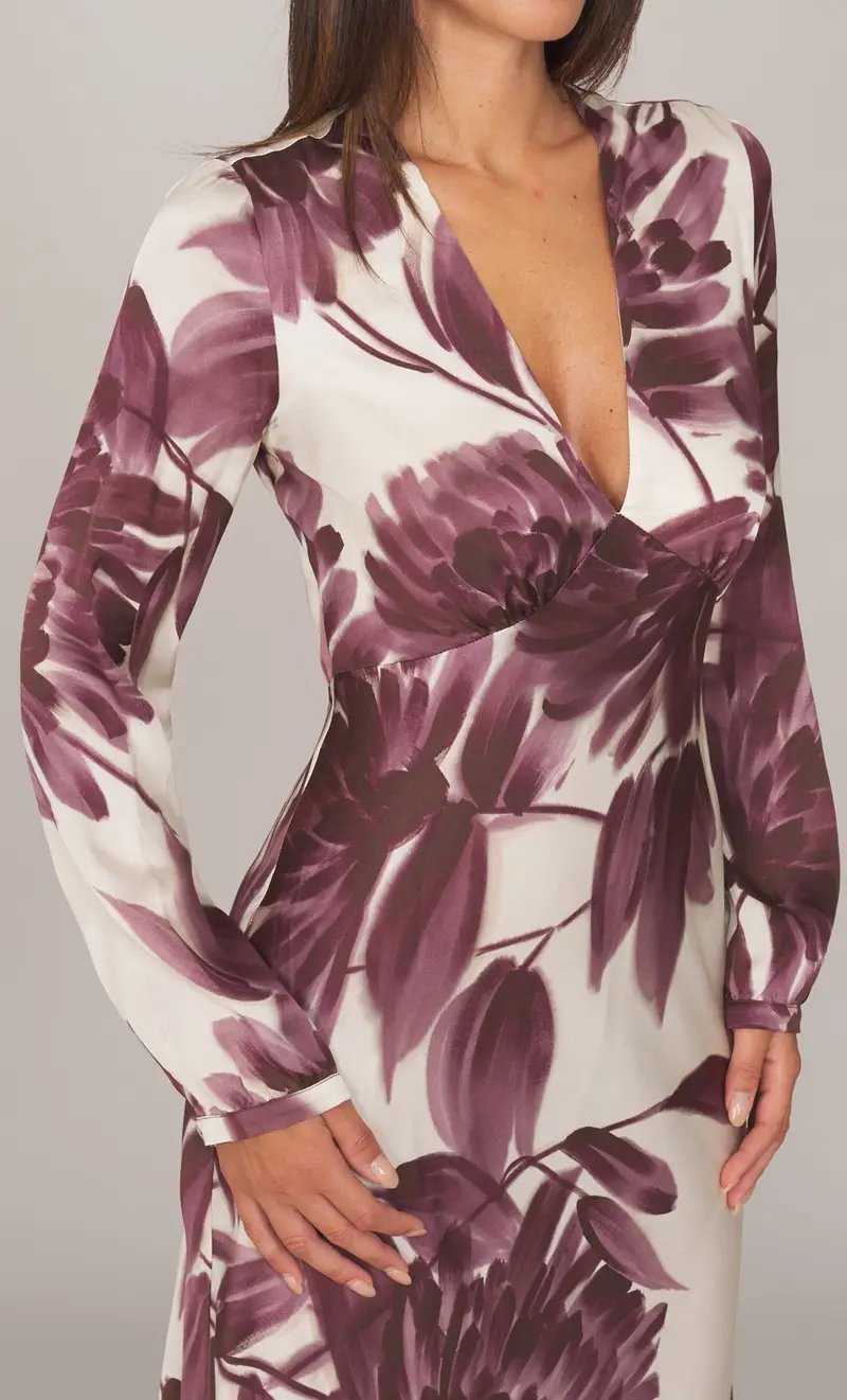 TWINSET Abito lungo con stampa floreale, colore bordeaux miniatura 2