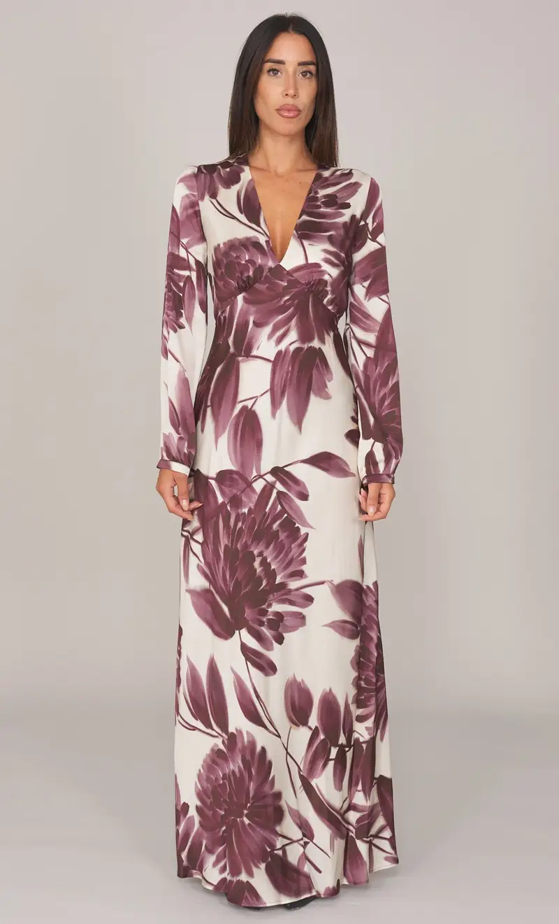 Abito lungo twinset con stampa floreale, colore bordeaux