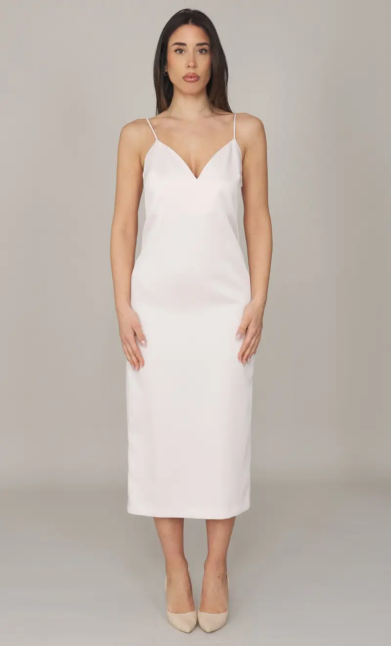 Abito lungo twinset in duchesse rosa, colore bianco