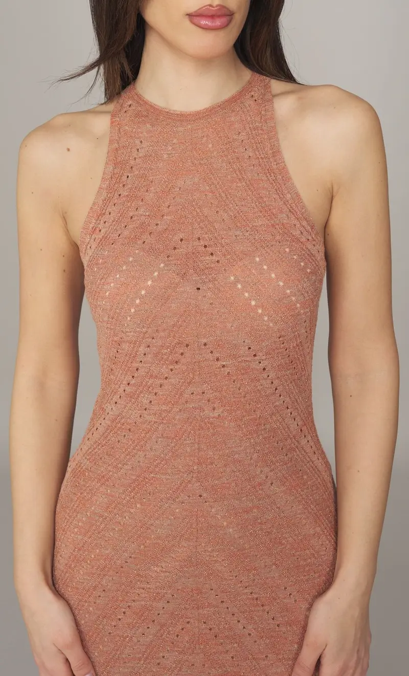 Abito lungo twinset in lino e lurex, colore salmone miniatura 2