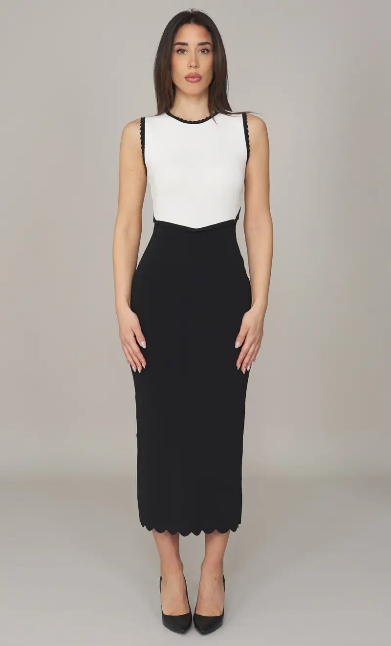 Abito tubino twinset bicolore, colore bianco