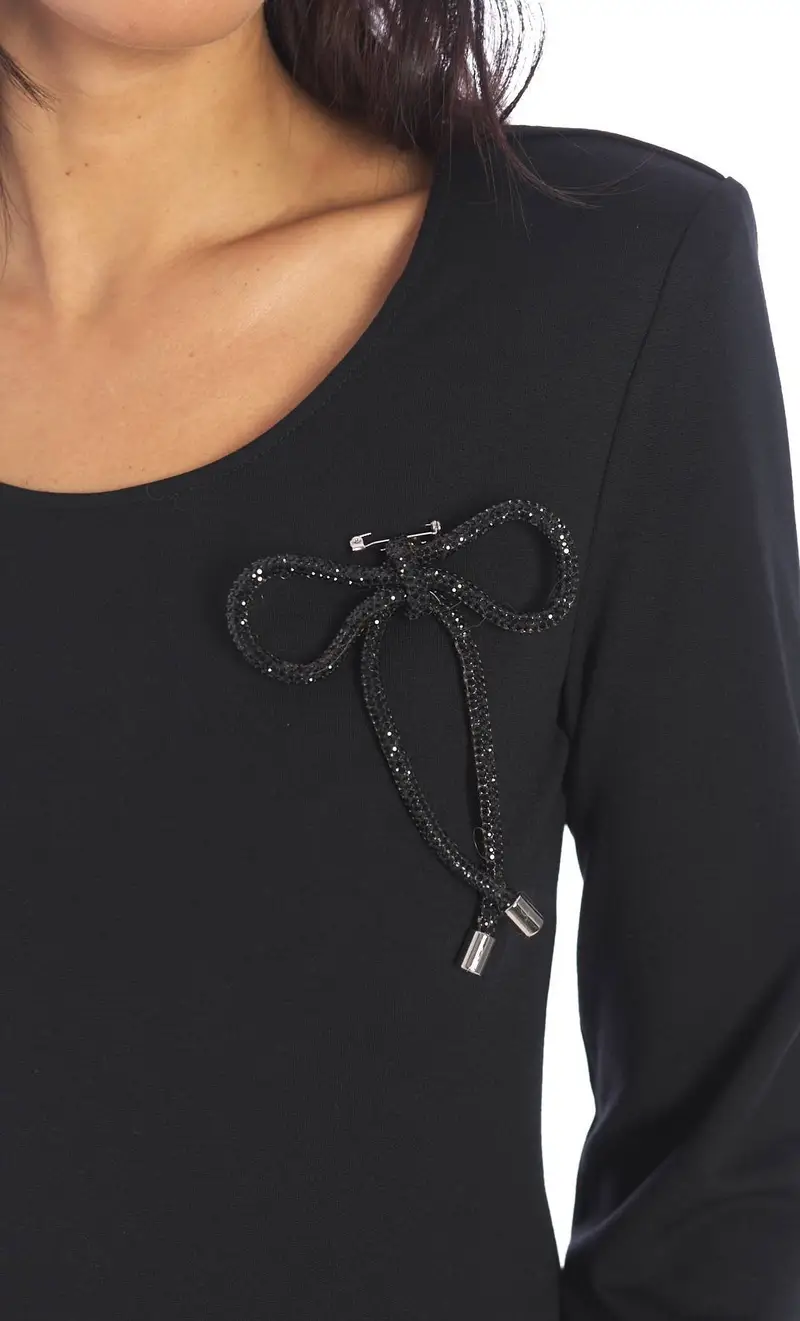 Abito corto twinset actitude con spilla, colore nero miniatura 2