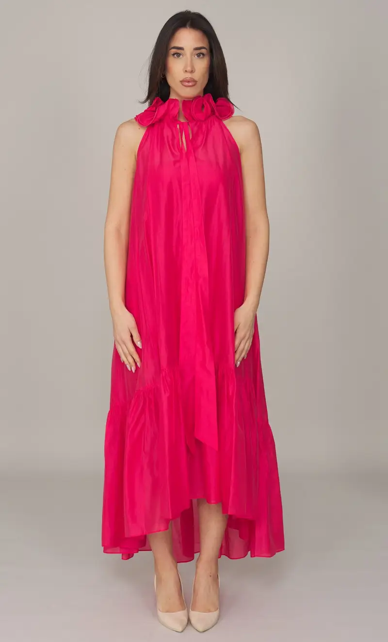 Abito lungo twinset actitude con volant, colore rosso