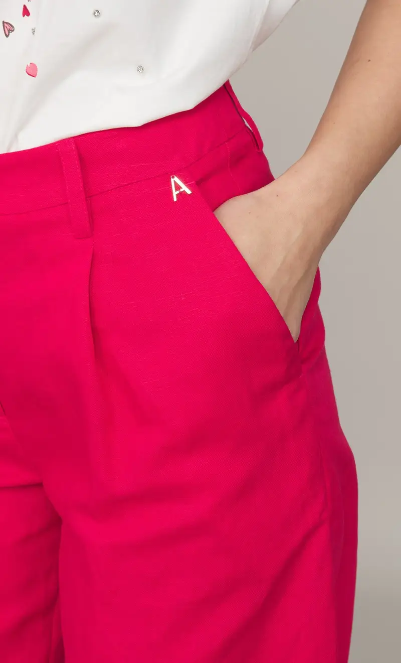 Bermuda twinset actitude in misto lino, colore rosso miniatura 2