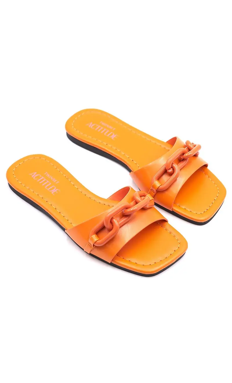 Ciabattina twinset actitude con catena, colore arancio