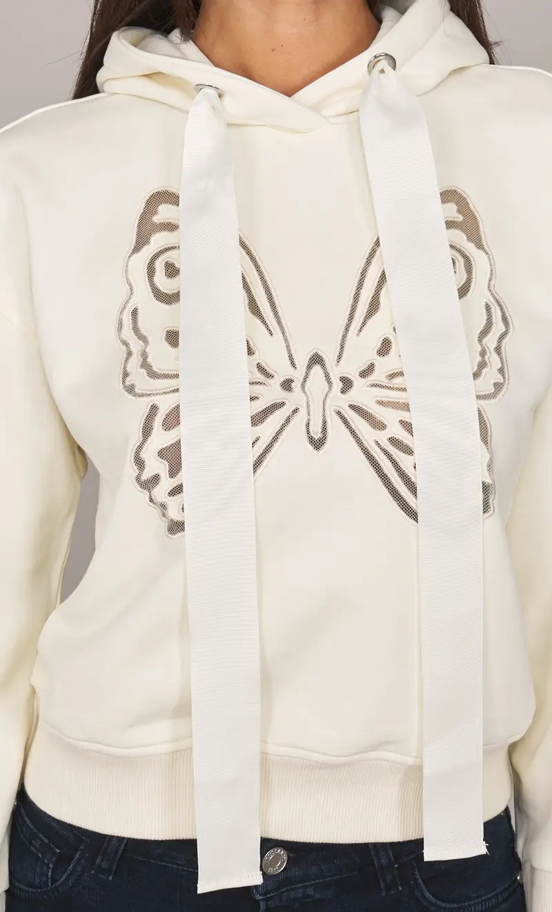 TWINSET ACTITUDE Felpa con ricamo e cappuccio, colore bianco miniatura 2