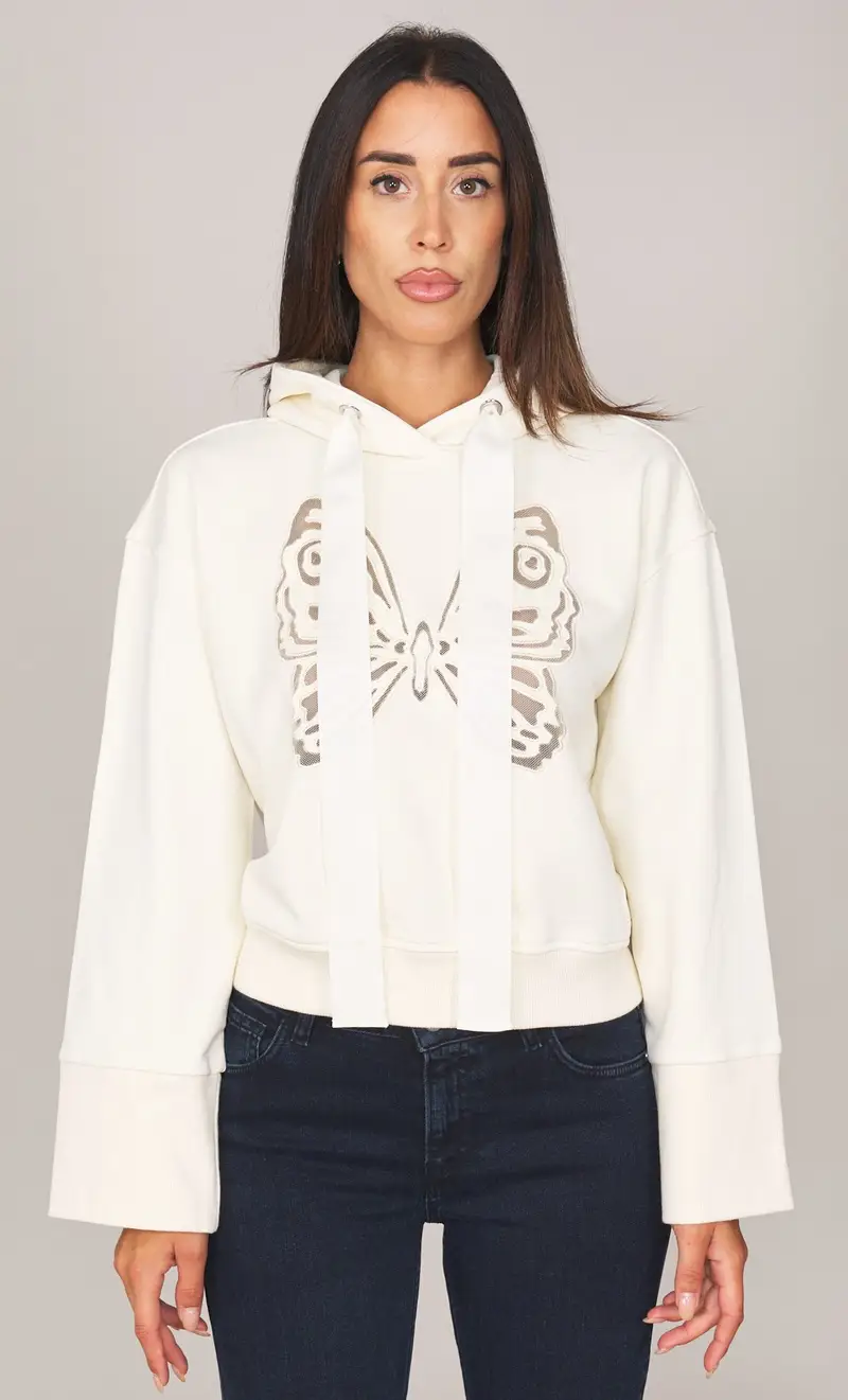 Felpa twinset actitude con ricamo e cappuccio, colore bianco