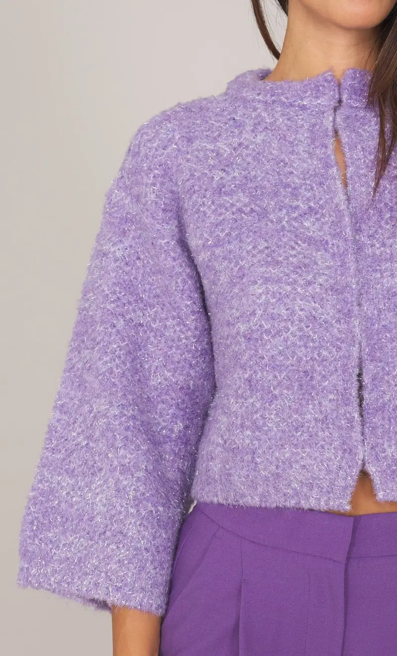 TWINSET ACTITUDE Giacca corta in maglia con lurex, colore viola miniatura 2