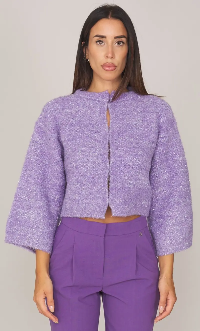 Giacca corta in maglia twinset actitude con lurex, colore viola