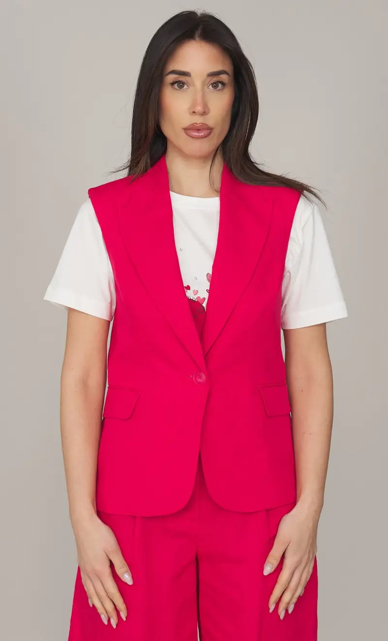 Gilet twinset actitude in misto lino rever a lancia, colore rosso