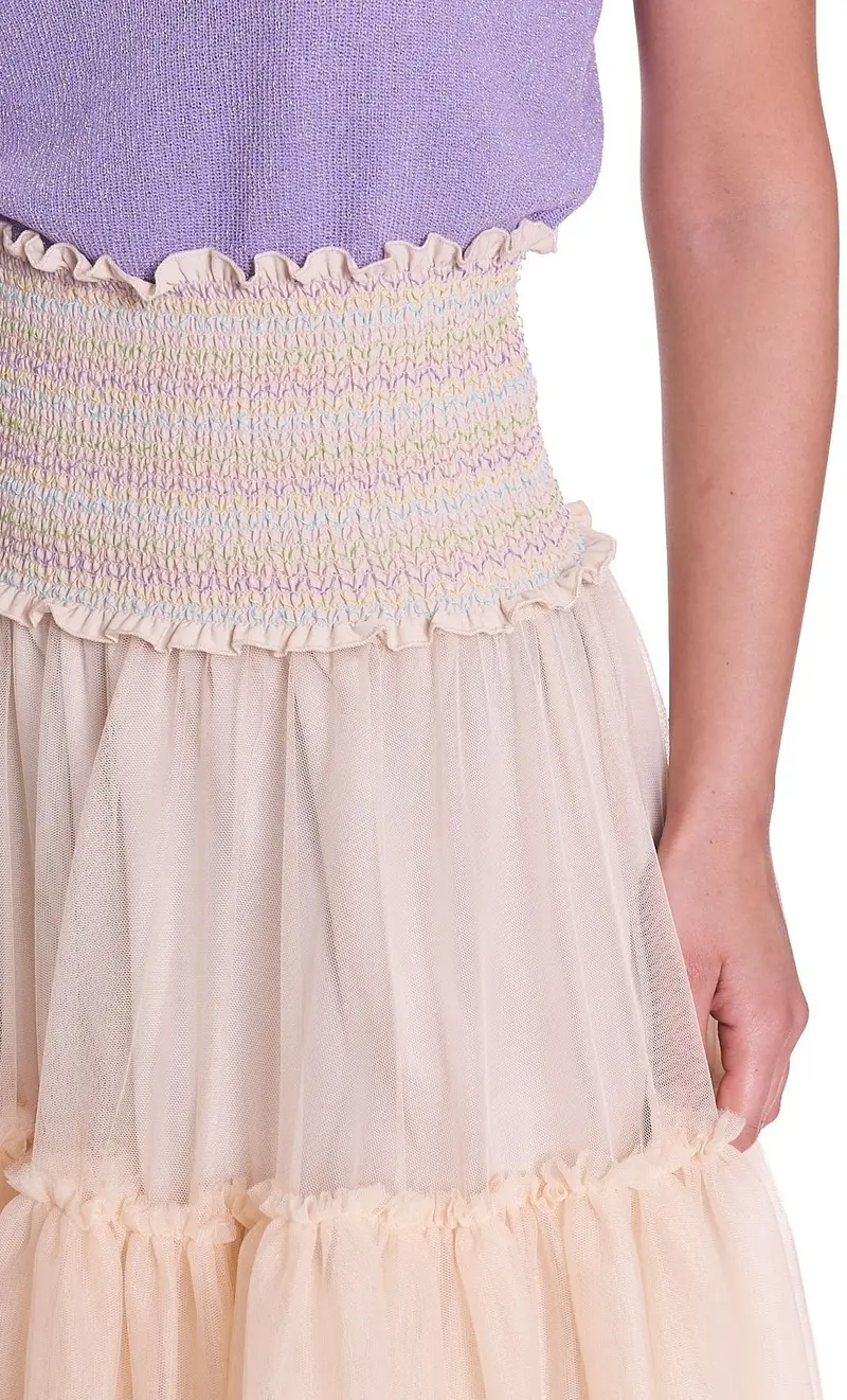 Gonna longuette twinset actitude in tulle, colore panna miniatura 2