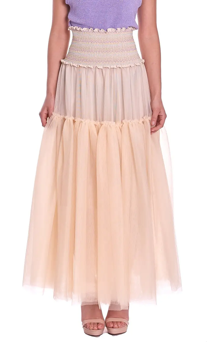 Gonna longuette twinset actitude in tulle, colore panna