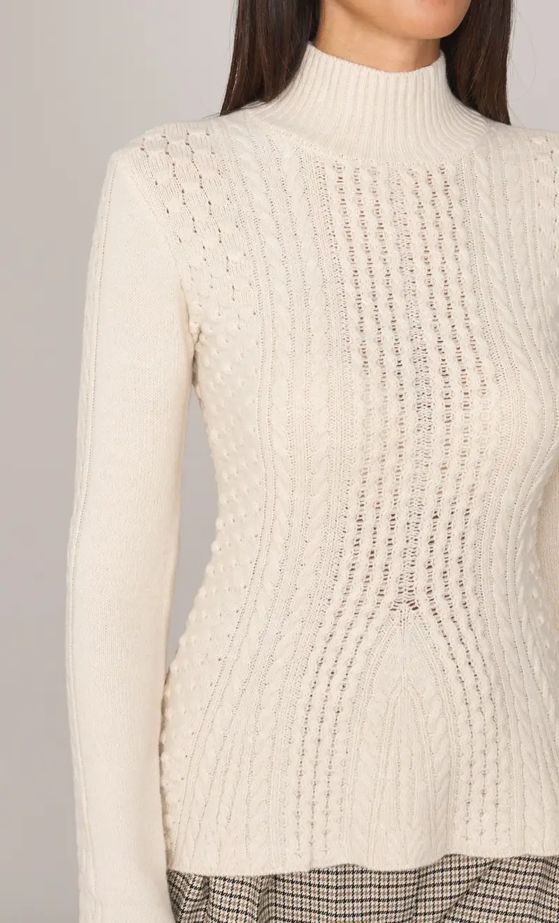 TWINSET ACTITUDE Maglia lupetto a trecce, colore panna miniatura 2