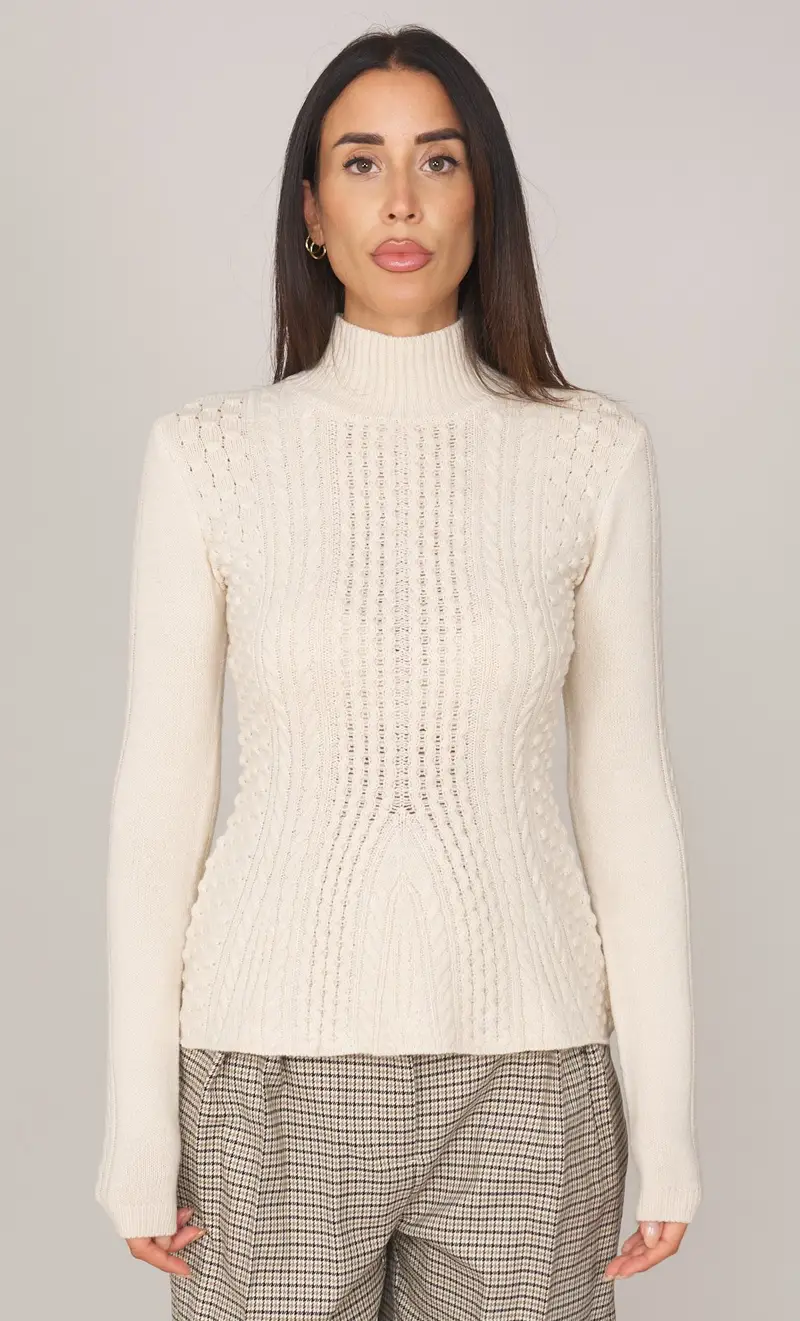 Maglia lupetto twinset actitude a trecce, colore panna