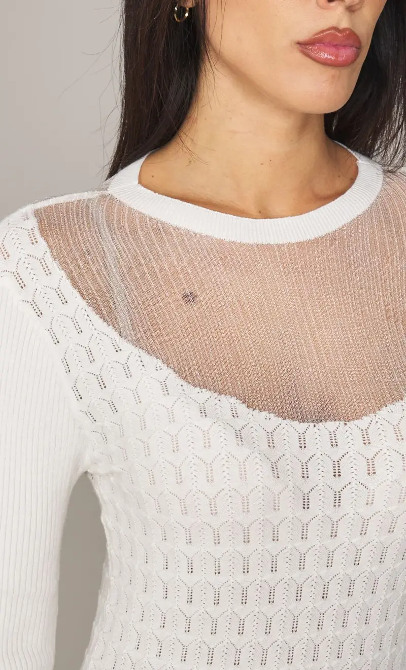 Maglia twinset actitude a punto traforato, colore bianco miniatura 2