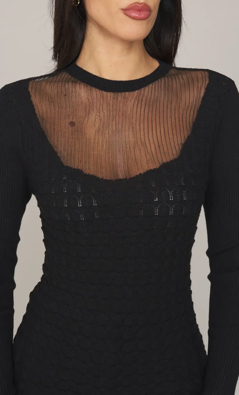 Maglia twinset actitude a punto traforato, colore nero miniatura 2