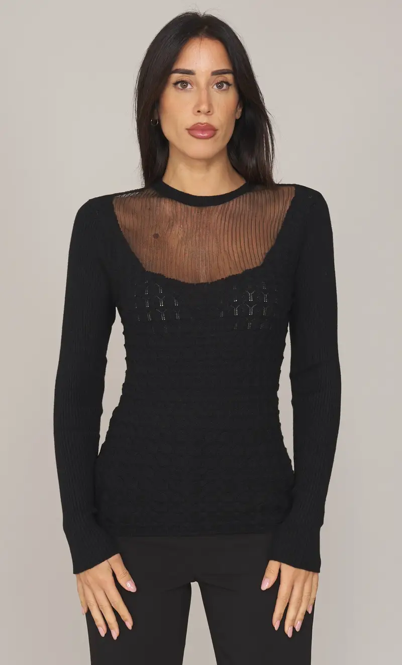 Maglia twinset actitude a punto traforato, colore nero