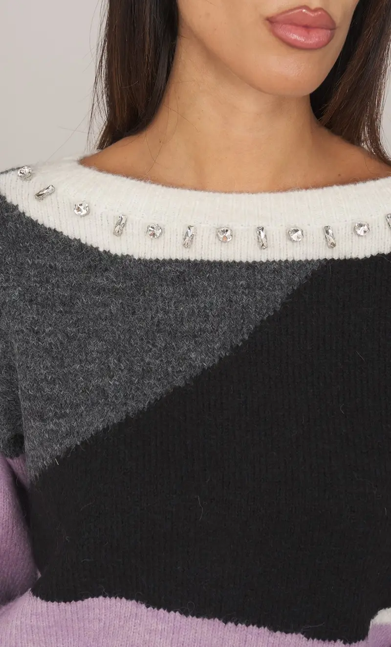 Maglia twinset actitude cropped con pietre, colore multicolore miniatura 2