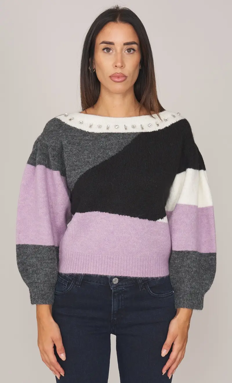 Maglia twinset actitude cropped con pietre, colore multicolore