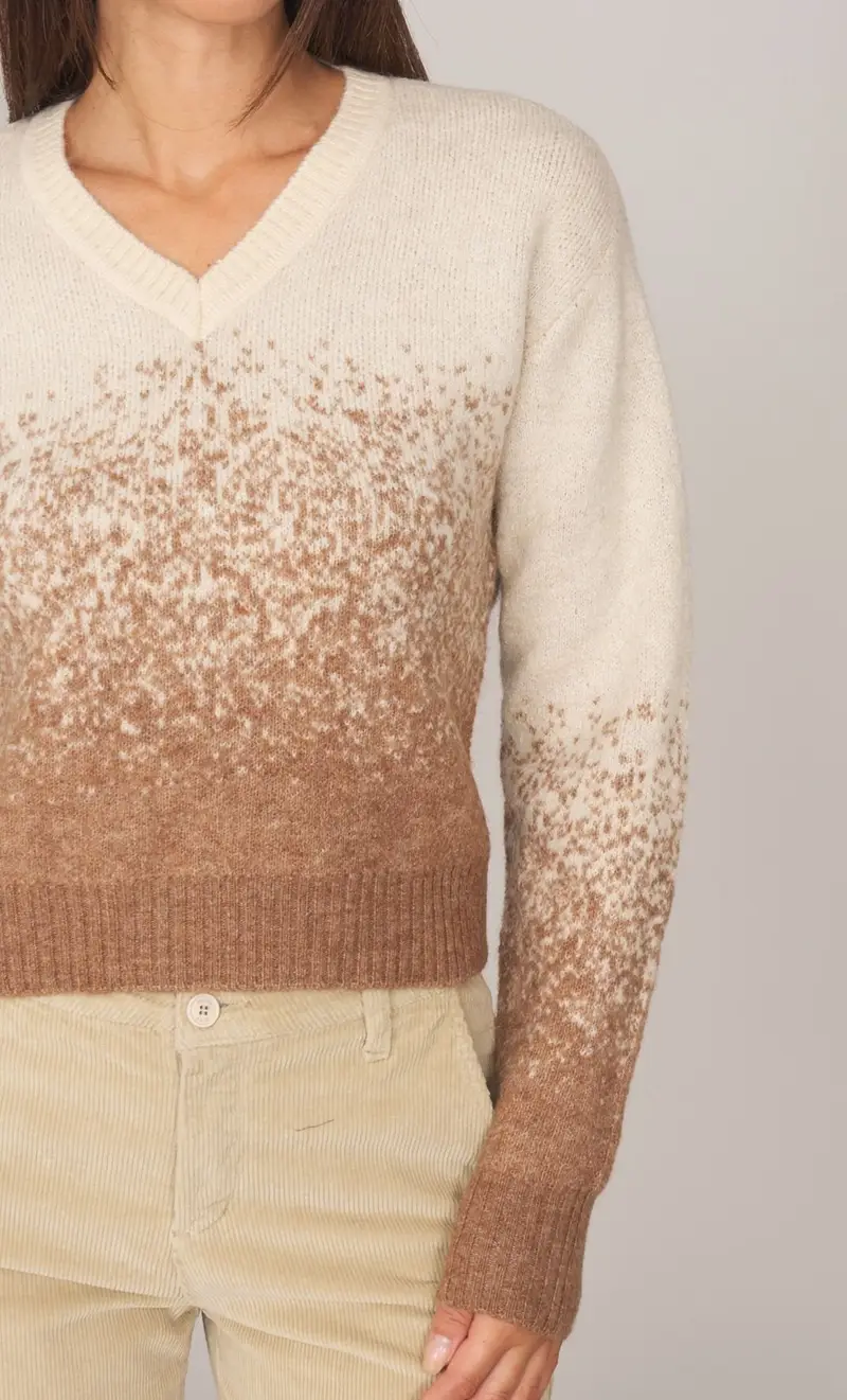 Maglia twinset actitude degradè scollo a punta, colore sabbia miniatura 2