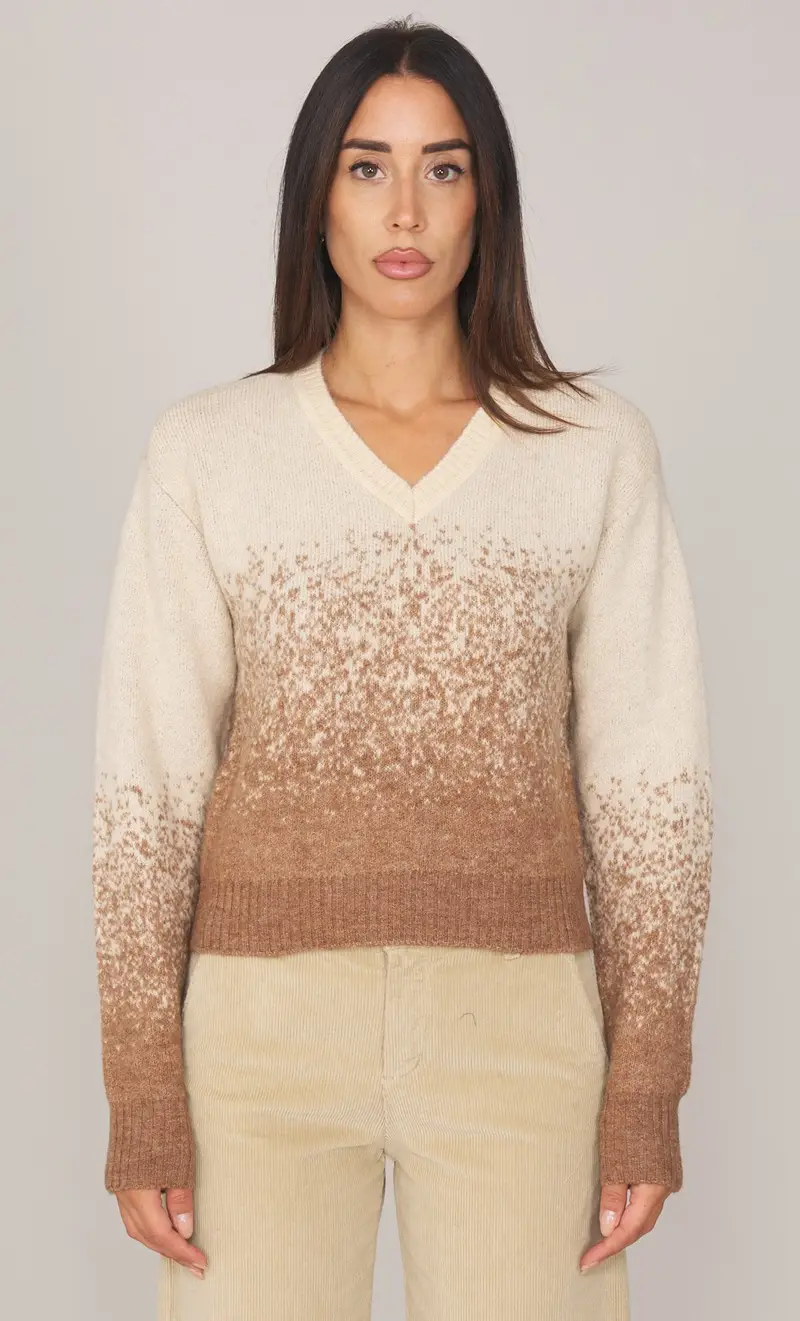 Maglia twinset actitude degradè scollo a punta, colore sabbia